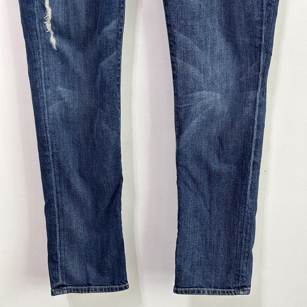 7FAMK Josefina Button Fly Jeans 28 Skinny Boyfriend Blue Distressed Mid Rise - Picture 2 of 9